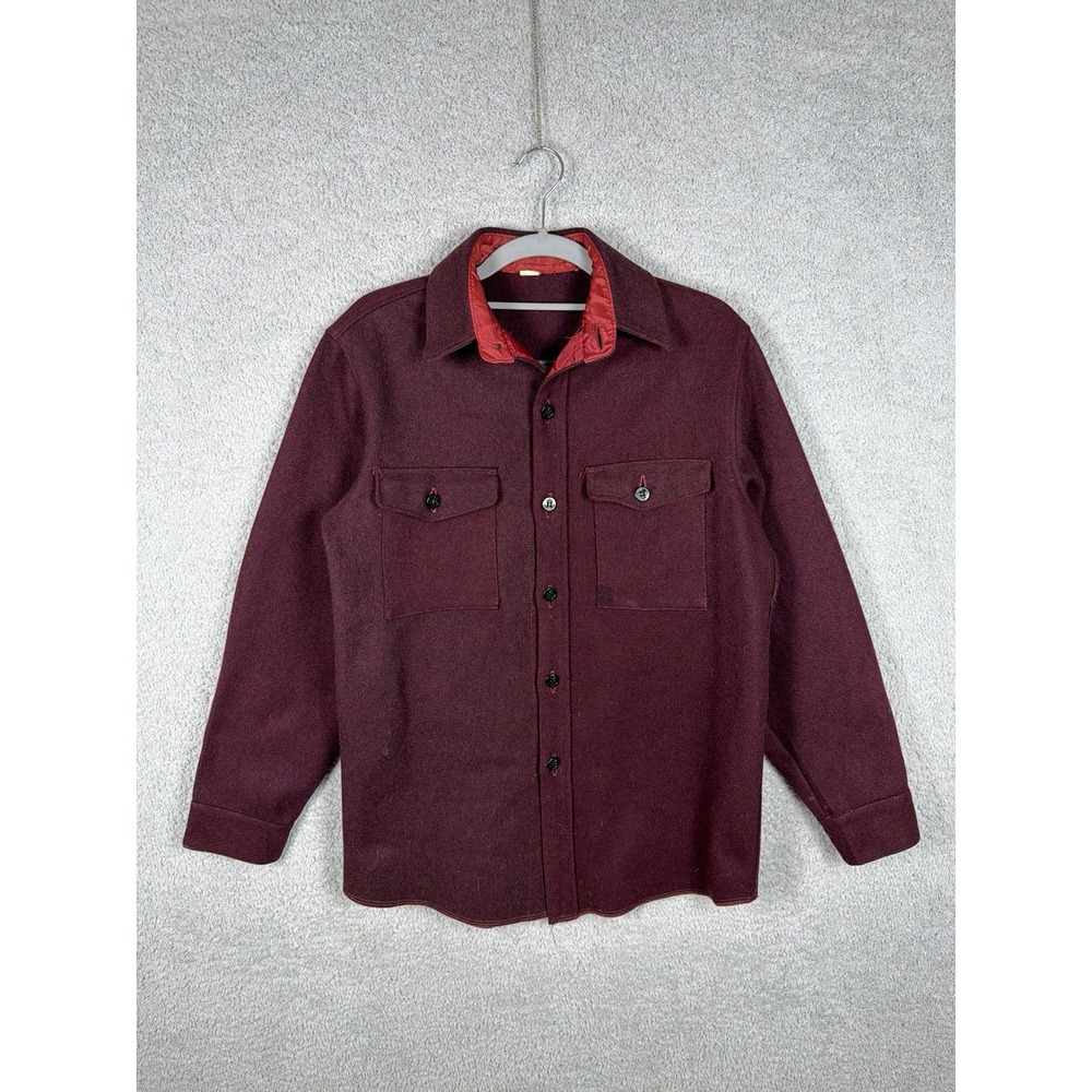 Vintage CPO 100% Wool Anchor Button Shirt Burgundy Workwear Sz S-M